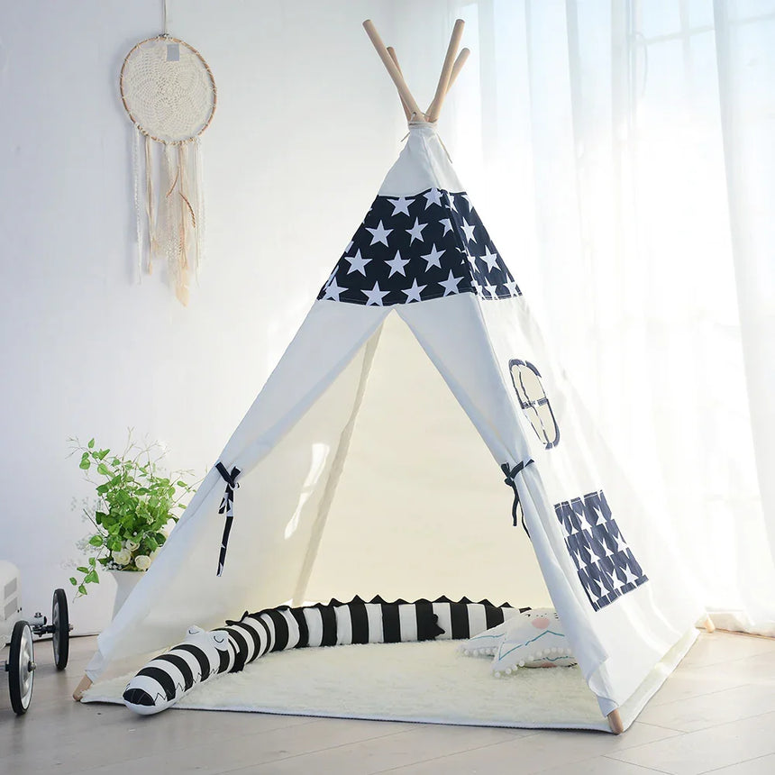 ALL 4 KIDS Liam Large Cotton Canvas Kids Blue Star Teepee Tent