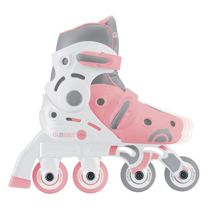 Globber 2 in 1 Learning Inline Roller Skates for Toddlers: Size 26-29 - Pastel Pink