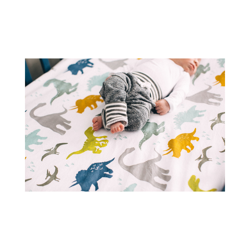 Little Unicorn Muslin Fitted Cot Sheet - Animals - Dino Friends