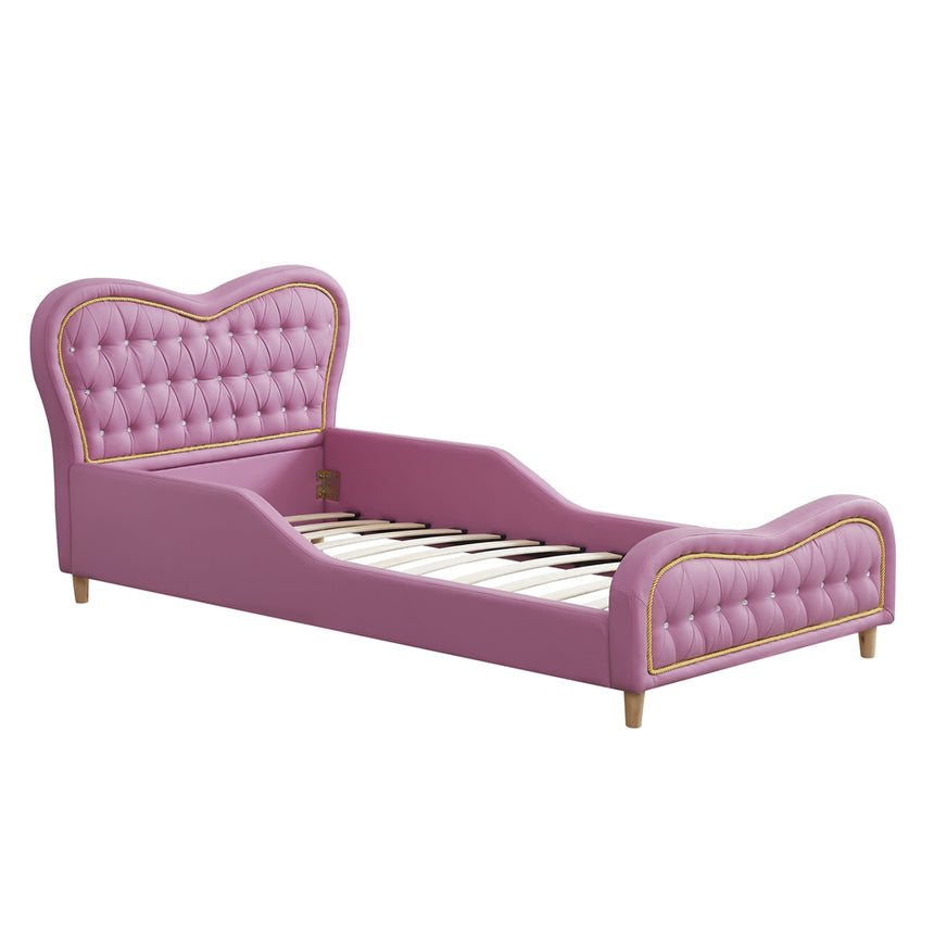 ALL 4 KIDS Brooklyn Heart PU Leather Single Upholstered Bed and Bedside Set- Pink