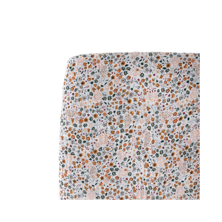 Little Unicorn Muslin Fitted Cot Sheet - Pressed Petals