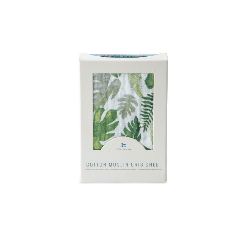 Little Unicorn Muslin Fitted Cot Sheet - Tropical Leaf