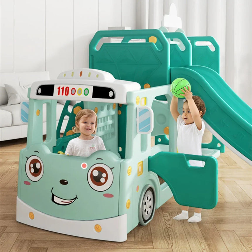 ALL 4 KIDS Lucas Baby Slider and Swing Play Center with Bus - Green