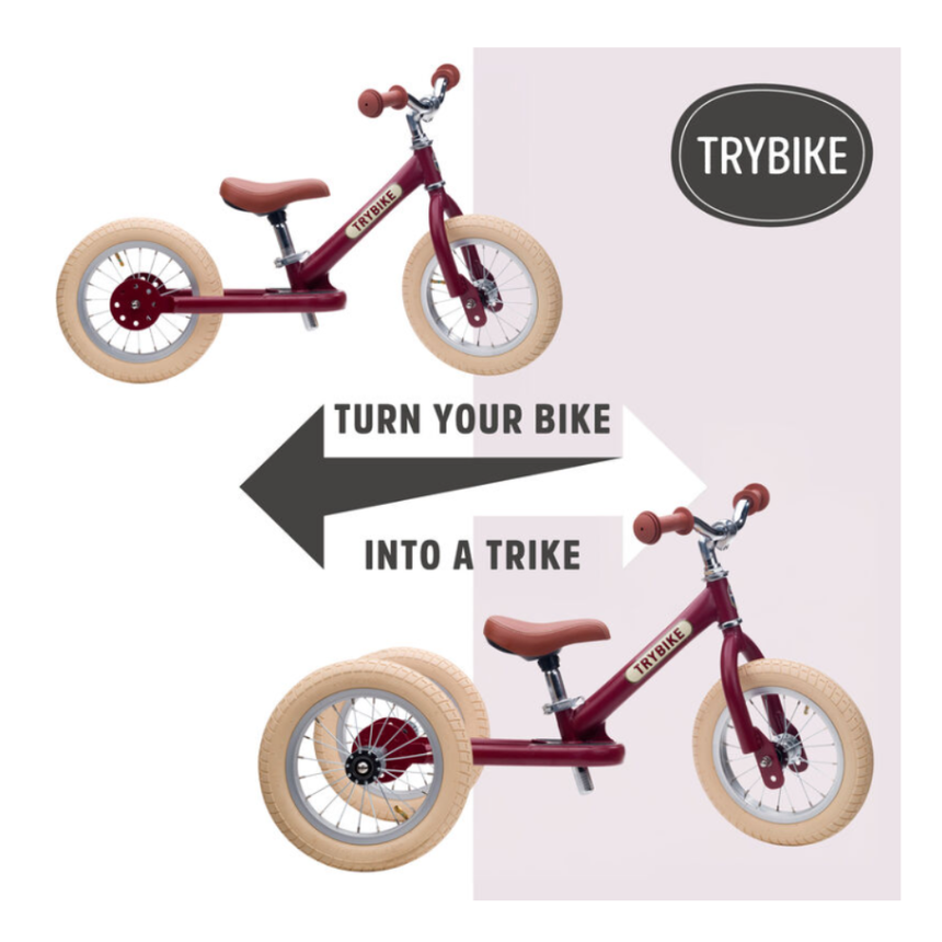 Trybike 2 in 1 Steel Balance Bike & Tricycle – Vintage Red