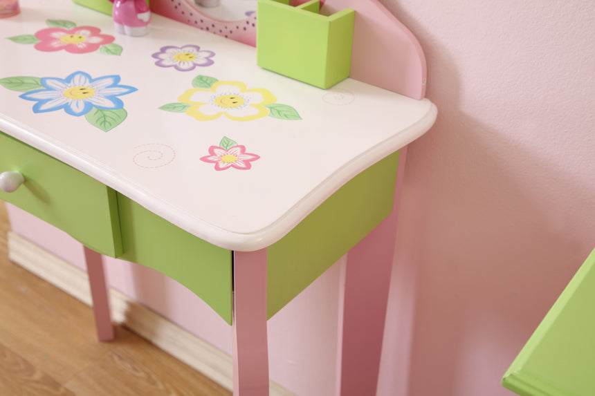 All 4 Kids Layla Girls Flower Vanity Set with Stool