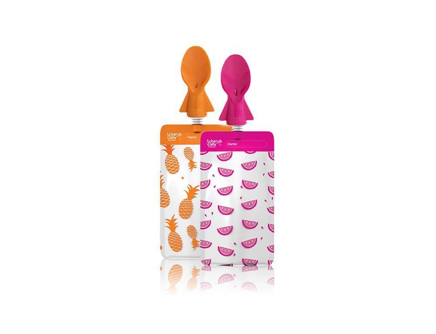 Cherub Baby Universal Food Pouch Spoons 2 pack – Pink Orange