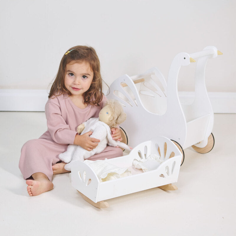 Tender Leaf Toys Doll's Sweet Swan Pram