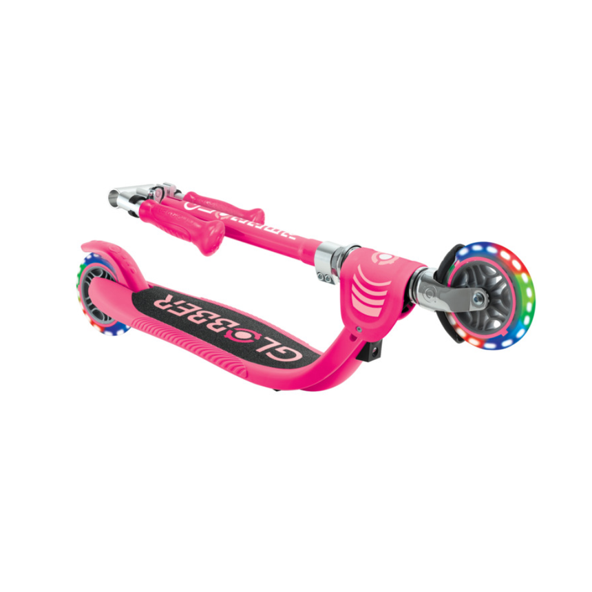 Globber FLOW FOLDABLE JUNIOR Scooter with lights - Pastel Pink/ Fuchsia