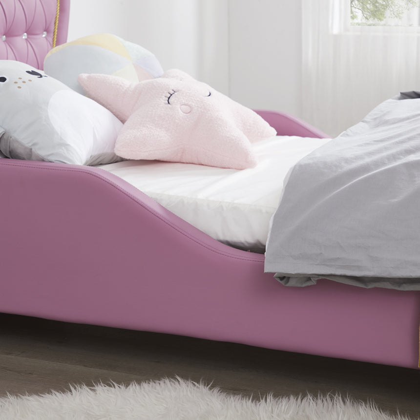 ALL 4 KIDS Brooklyn Heart PU Leather Single Upholstered Bed and Bedside Set- Pink