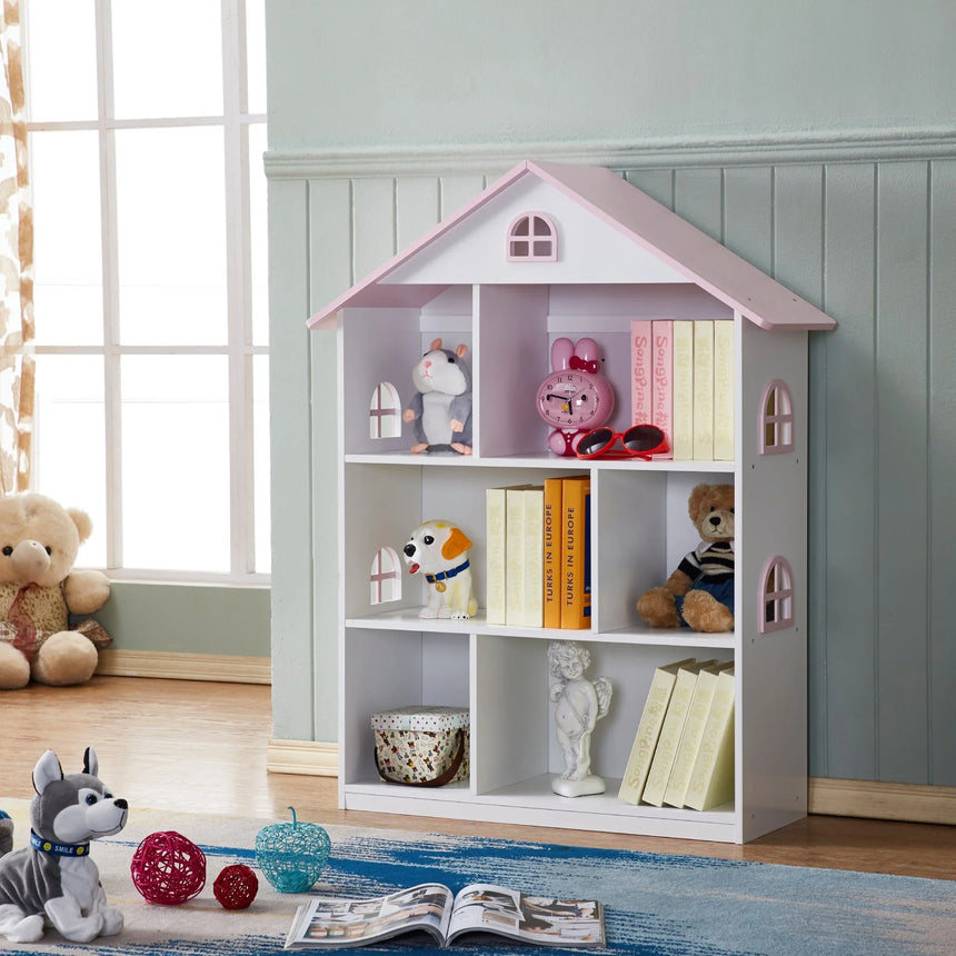 ALL 4 KIDS Veronica Girls‘s Pink Roof Dollhouse Bookcase