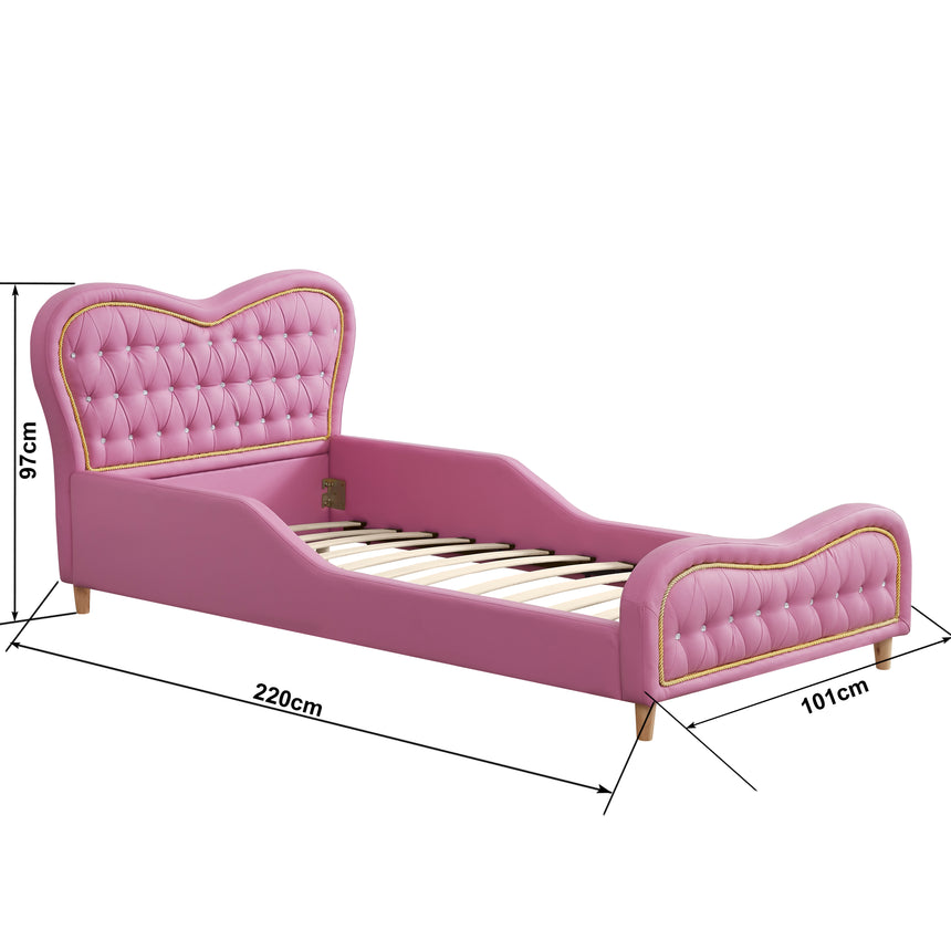 ALL 4 KIDS Brooklyn Heart PU Leather Single Upholstered Bed and Bedside Set- Pink
