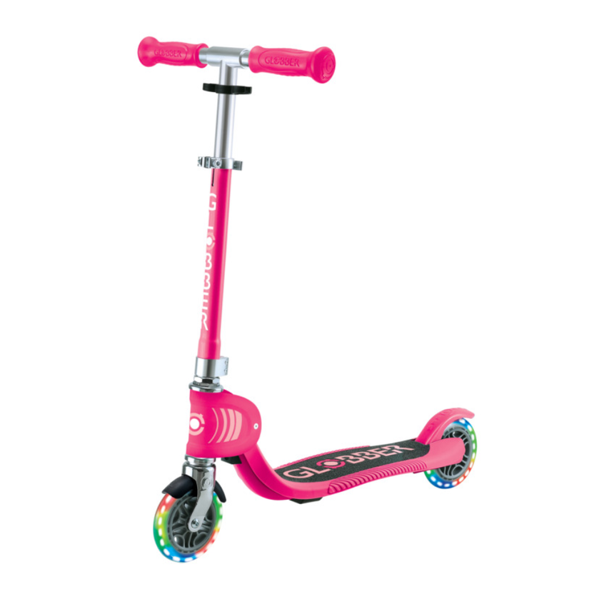 Globber FLOW FOLDABLE JUNIOR Scooter with lights - Pastel Pink/ Fuchsia