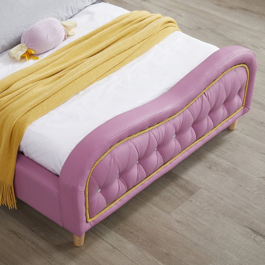 ALL 4 KIDS Brooklyn Heart PU Leather Single Upholstered Bed and Bedside Set- Pink