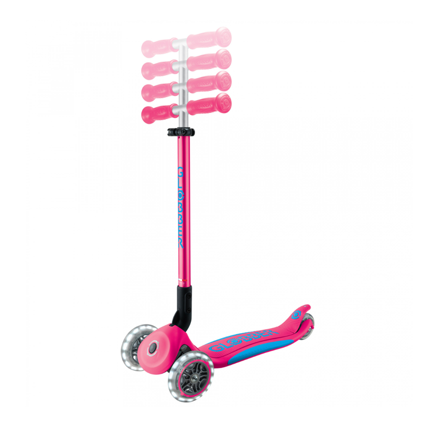 Globber Primo FOLD PLUS LIGHTS Scooter - Fuchsia Pink / Sky Blue