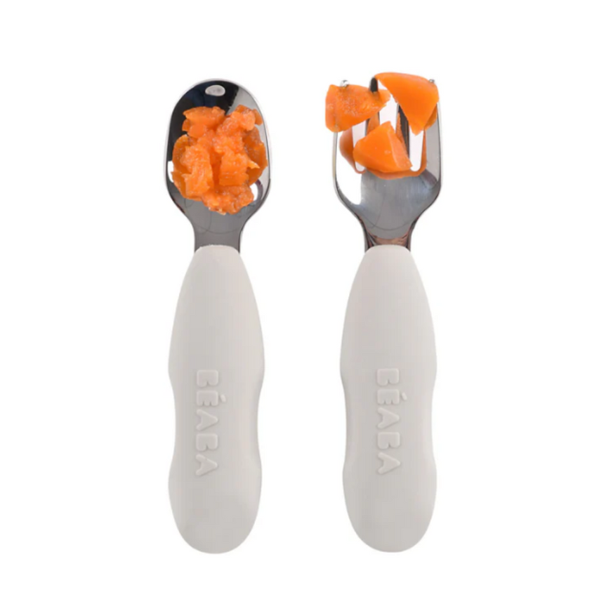 Beaba Fork & Spoon Stainless Steel Pre-Cutlery - Velvet Grey