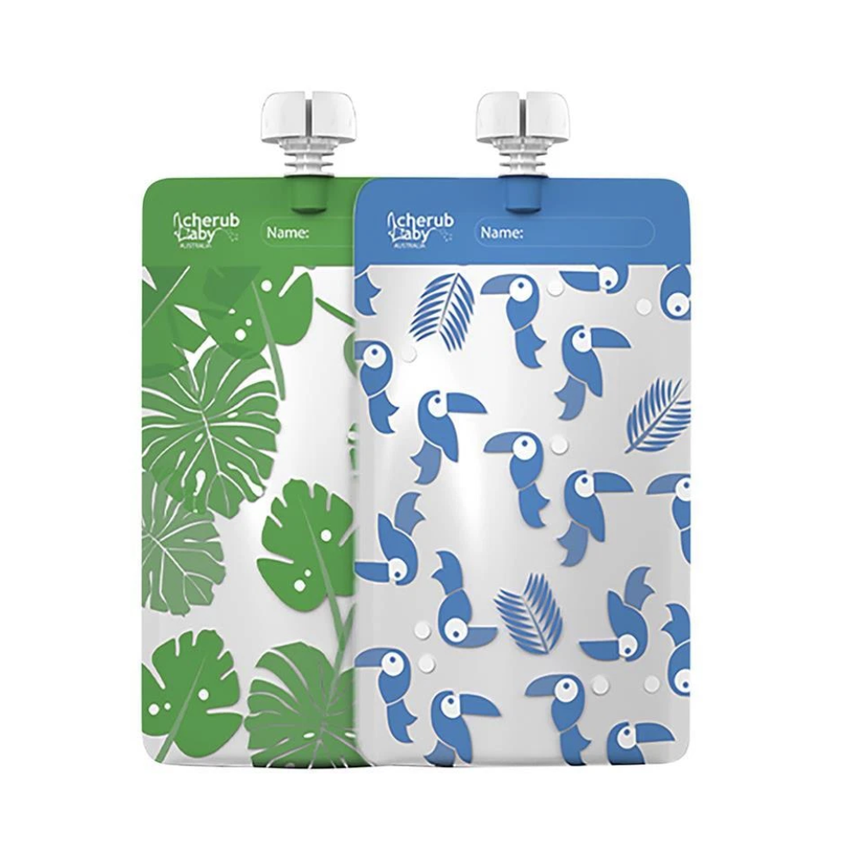 Cherub Baby Re-usable Food Storage Pouch Mini's 10PK Green & Blue