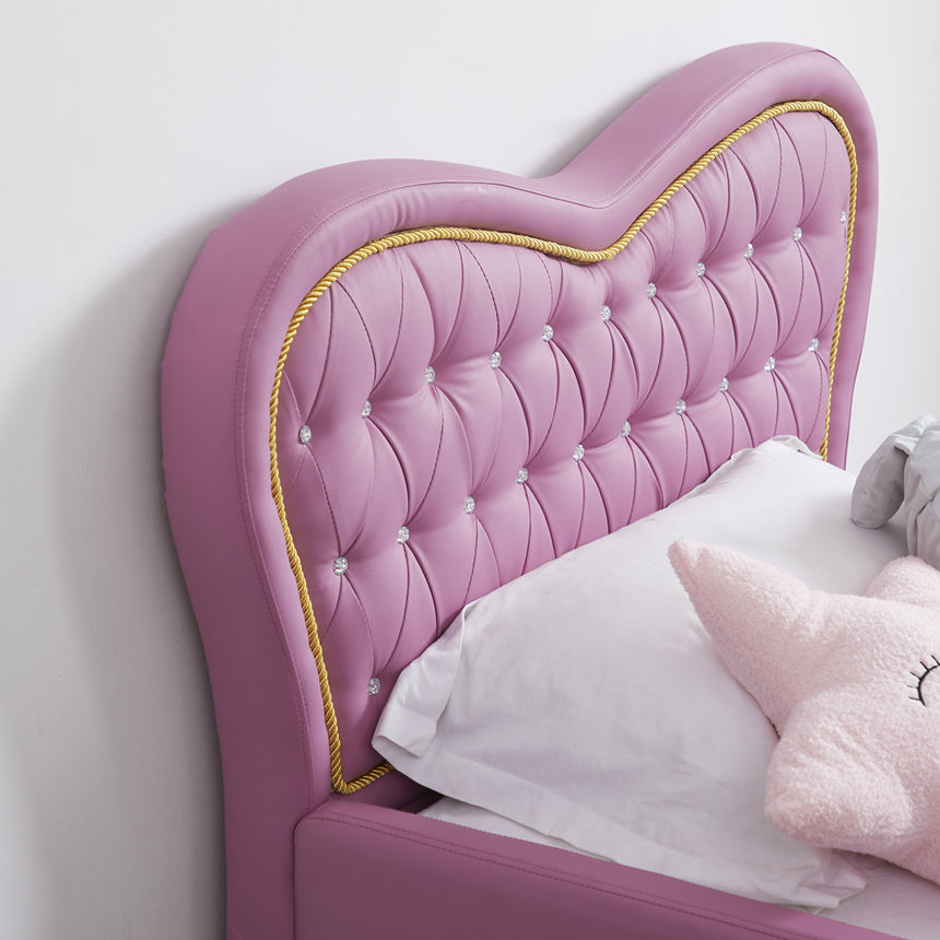 ALL 4 KIDS Brooklyn Heart PU Leather Single Upholstered Bed and Bedside Set- Pink