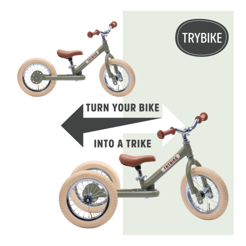 Trybike 2 in 1 Steel Balance Bike & Tricycle – Vintage Green