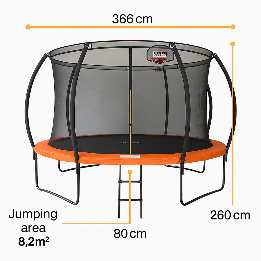 ALL 4 KIDS 12 FT Jump Zone Spring Trampoline with Basketball Board