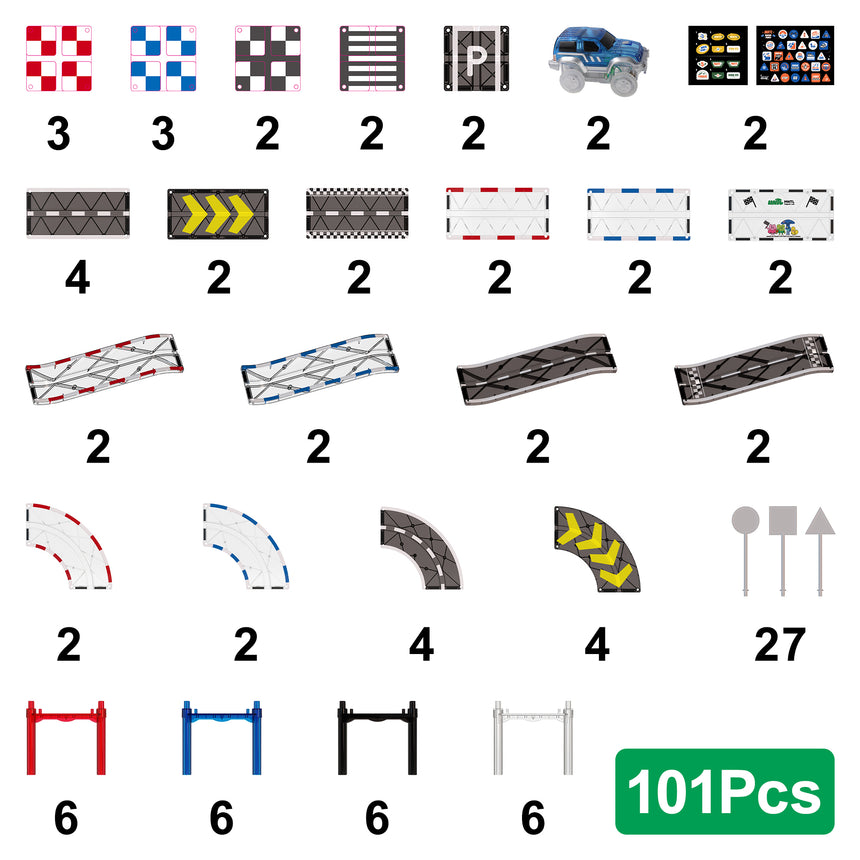 MNTL Classic Magnetic Track Car Set 101 Pcs
