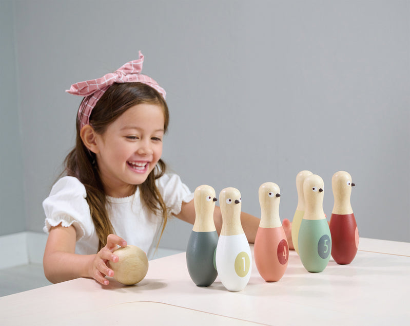 Tender Leaf Toys Wooden Birdie Skittles Bowling Set