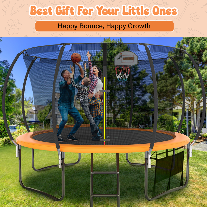 ALL 4 KIDS 12 FT Jump Zone Spring Trampoline with Basketball Board