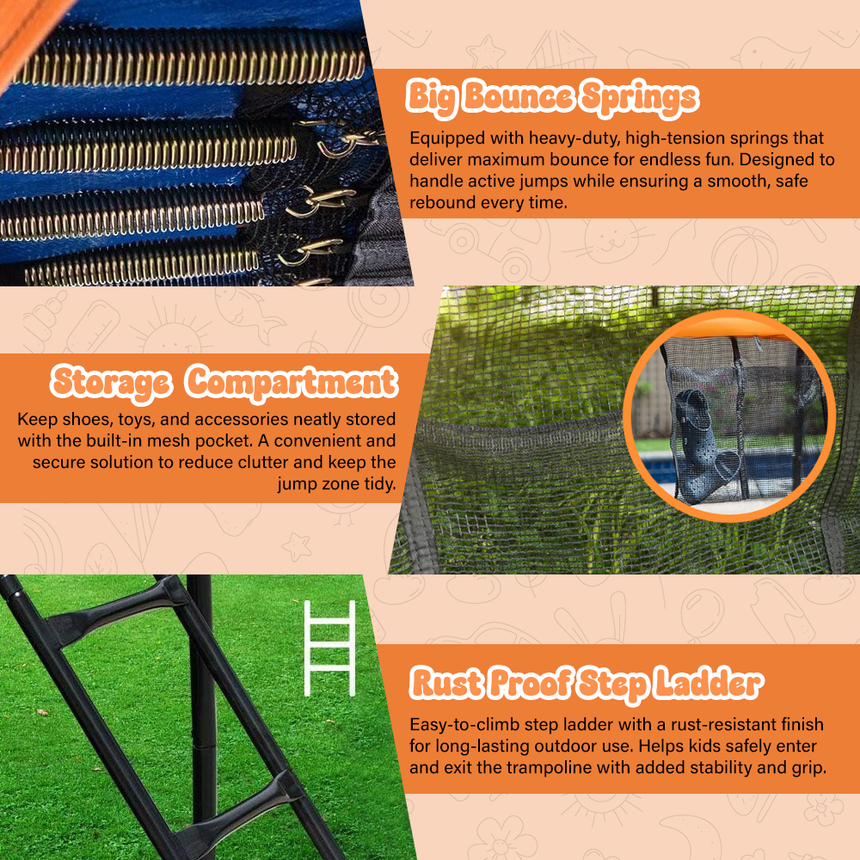 ALL 4 KIDS 12 FT Jump Zone Spring Trampoline with Basketball Board