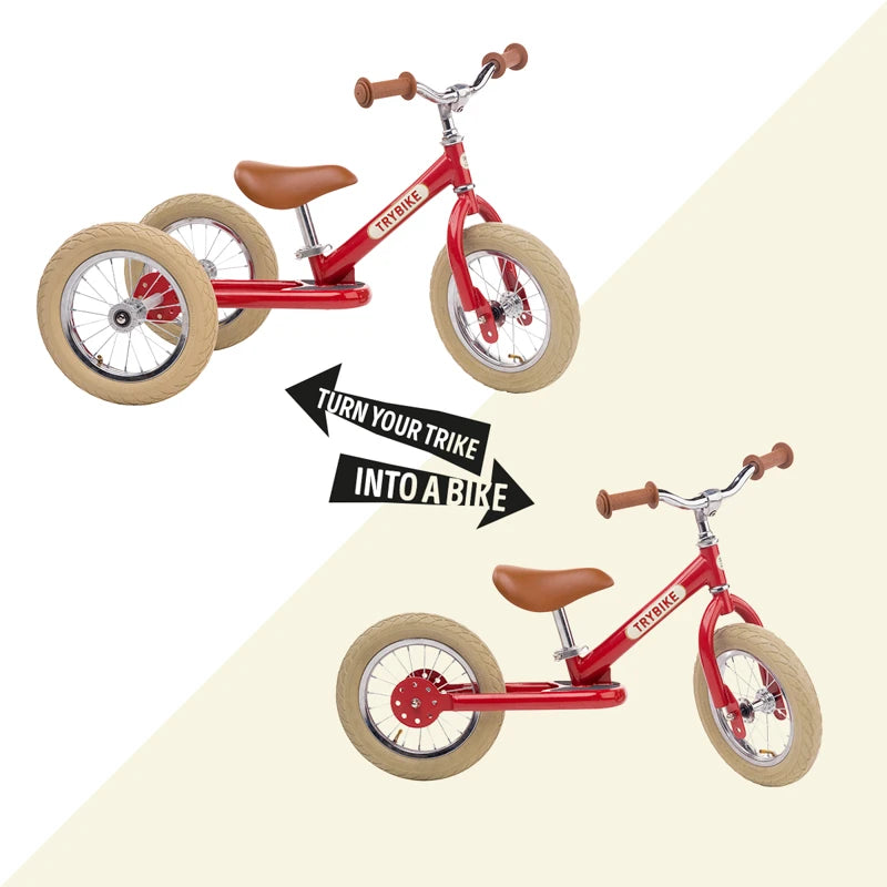 Trybike 2 in 1 Steel Balance Bike and Tricycle - Vintage Red