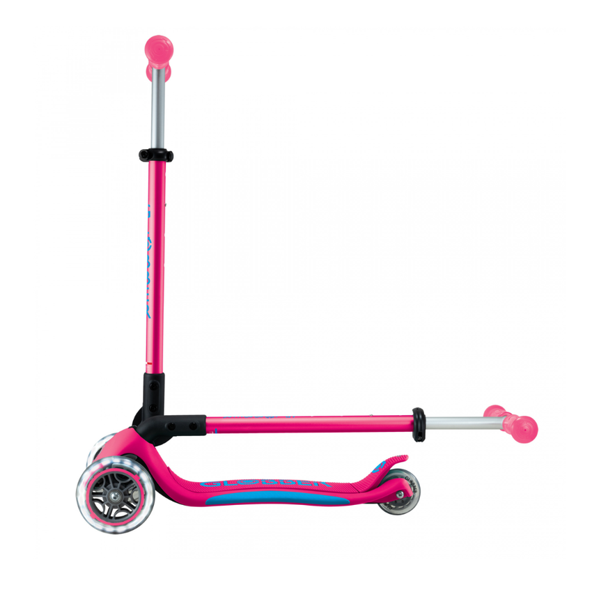 Globber Primo FOLD PLUS LIGHTS Scooter - Fuchsia Pink / Sky Blue