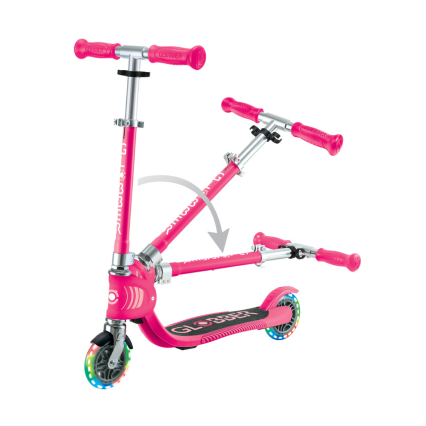 Globber FLOW FOLDABLE JUNIOR Scooter with lights - Pastel Pink/ Fuchsia