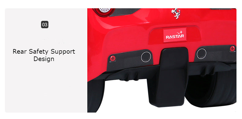Rastar Ferrari 458 kids push car seat and backrest detail