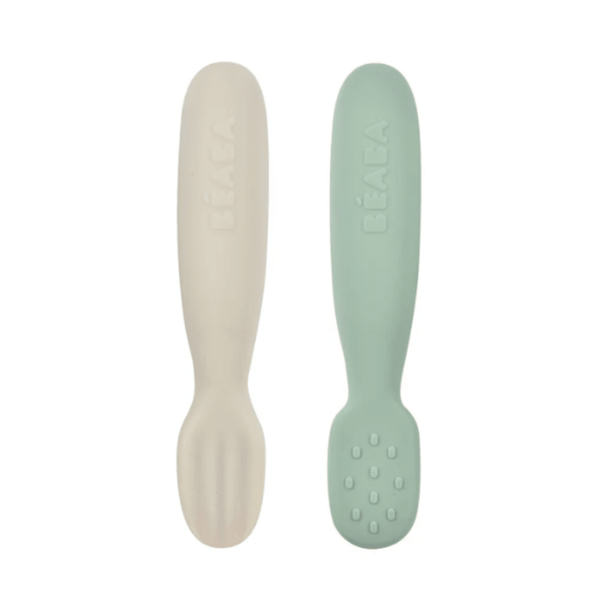 Beaba Silicone Pre-Spoons 2 Pack - Sage Green/Velvet Grey