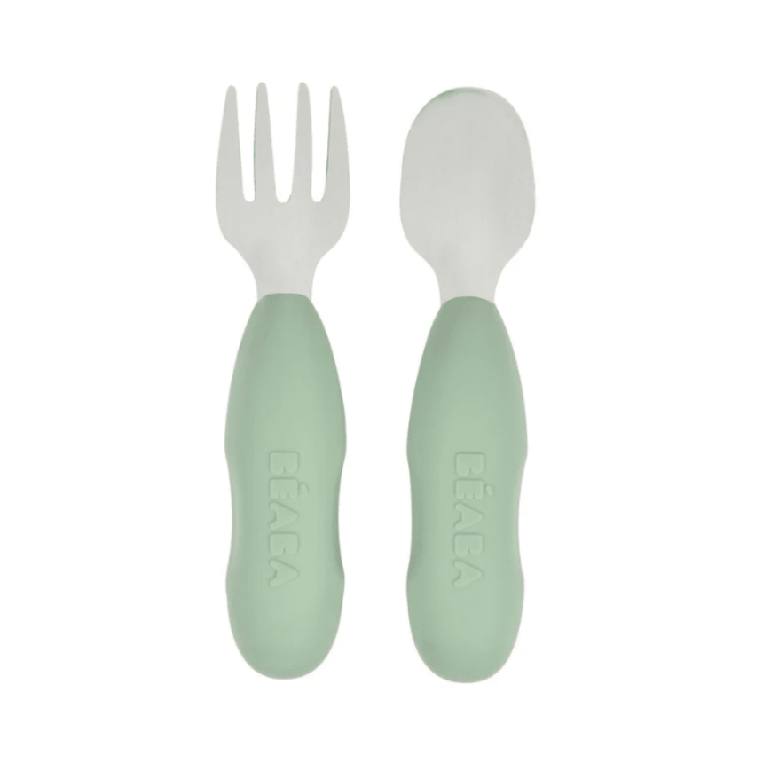Beaba Fork & Spoon Stainless Steel Pre-Cutlery - Sage Green