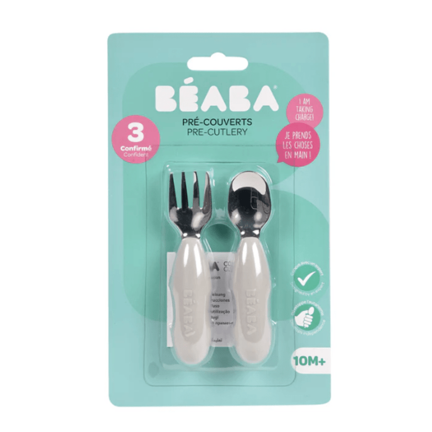 Beaba Fork & Spoon Stainless Steel Pre-Cutlery - Velvet Grey