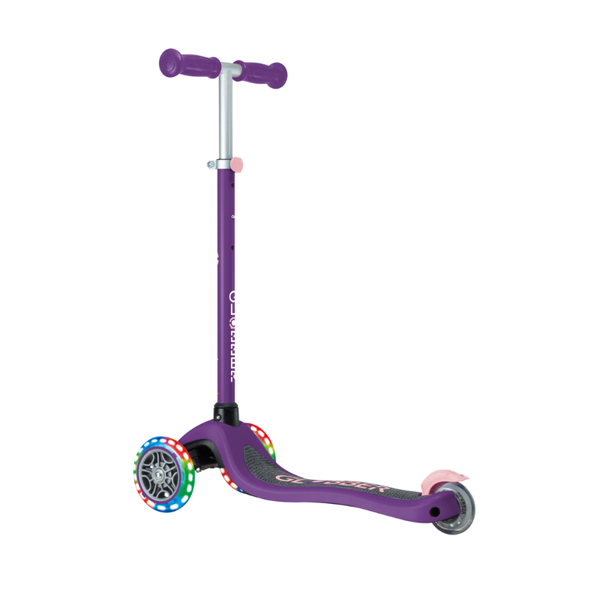 Globber Primo V2 Scooter with Lights and Griptape - Purple/ Pastel Pink