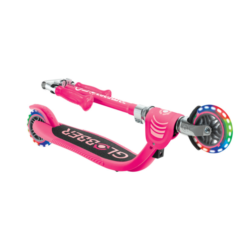 Globber FLOW FOLDABLE JUNIOR Scooter with lights - Pastel Pink/ Fuchsia