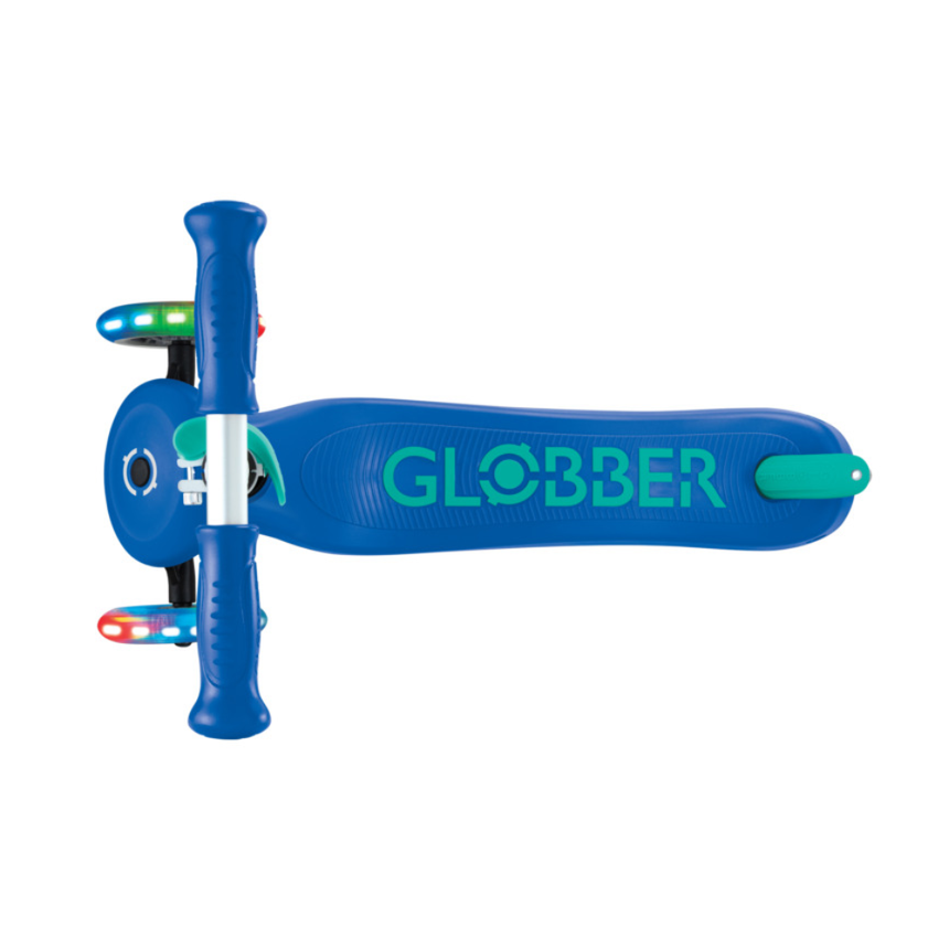 Globber Primo PLUS Scooter with Lights - Navy Blue/ Emerald Green