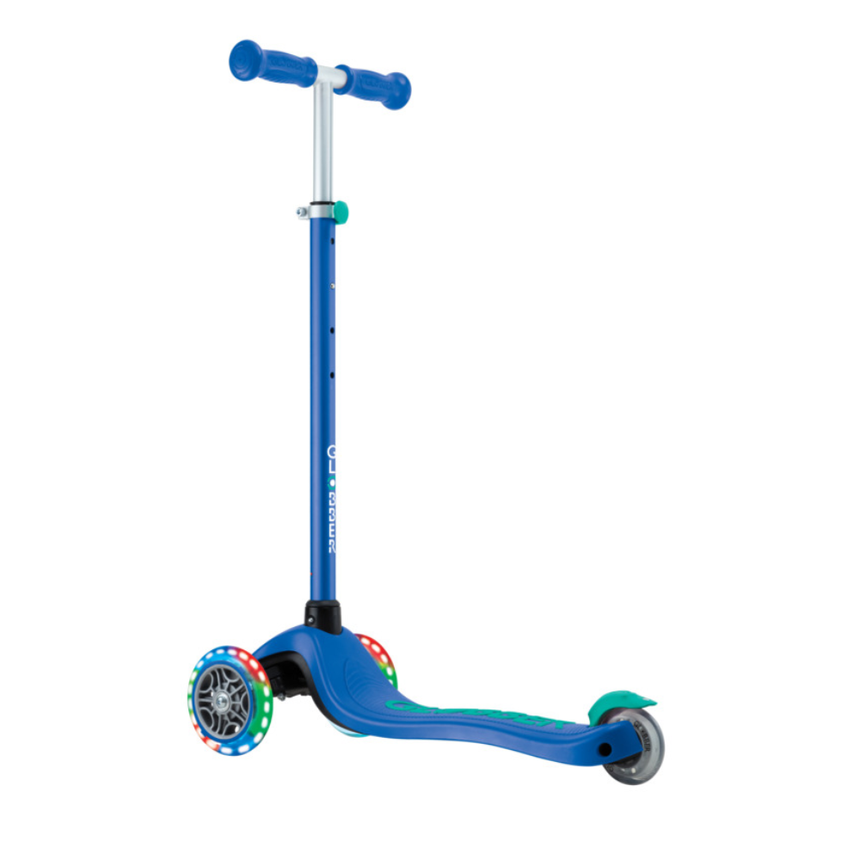 Globber Primo PLUS Scooter with Lights - Navy Blue/ Emerald Green