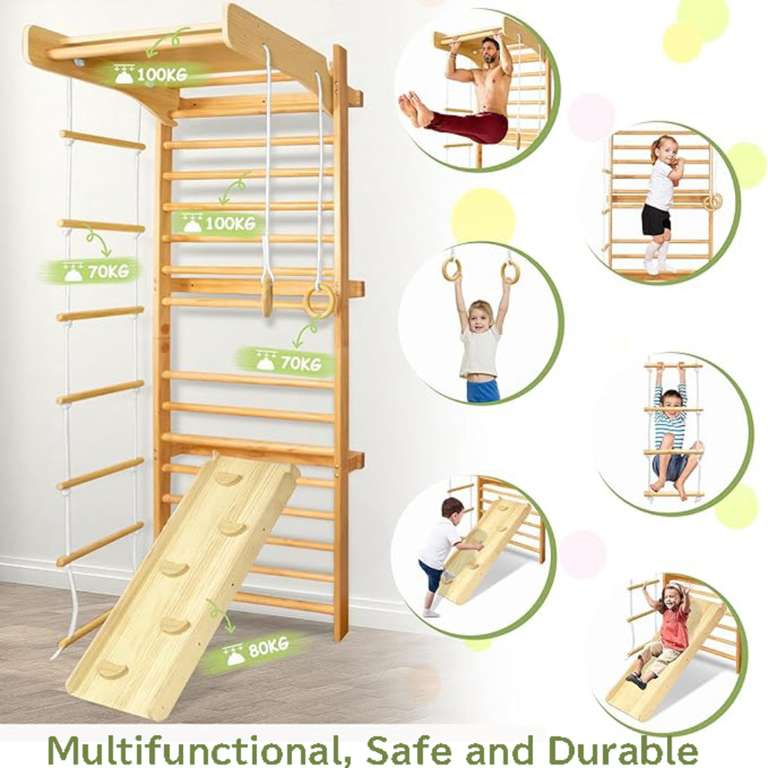 All 4 Kids Colton Wall Mounted Wooden Indoor Gym Set