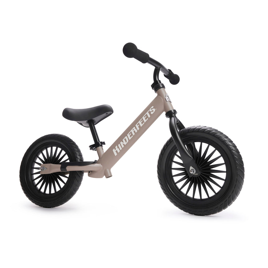 Kinderfeets Trail Bike in Slate Grey – matte warm grey metal balance bike with EVA star wheels