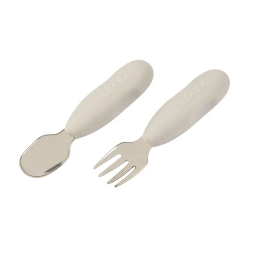 Beaba Fork & Spoon Stainless Steel Pre-Cutlery - Velvet Grey