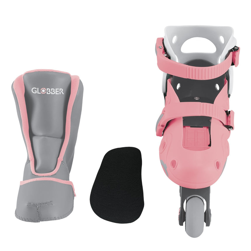 Globber 2 in 1 Learning Inline Roller Skates for Toddlers: Size 26-29 - Pastel Pink