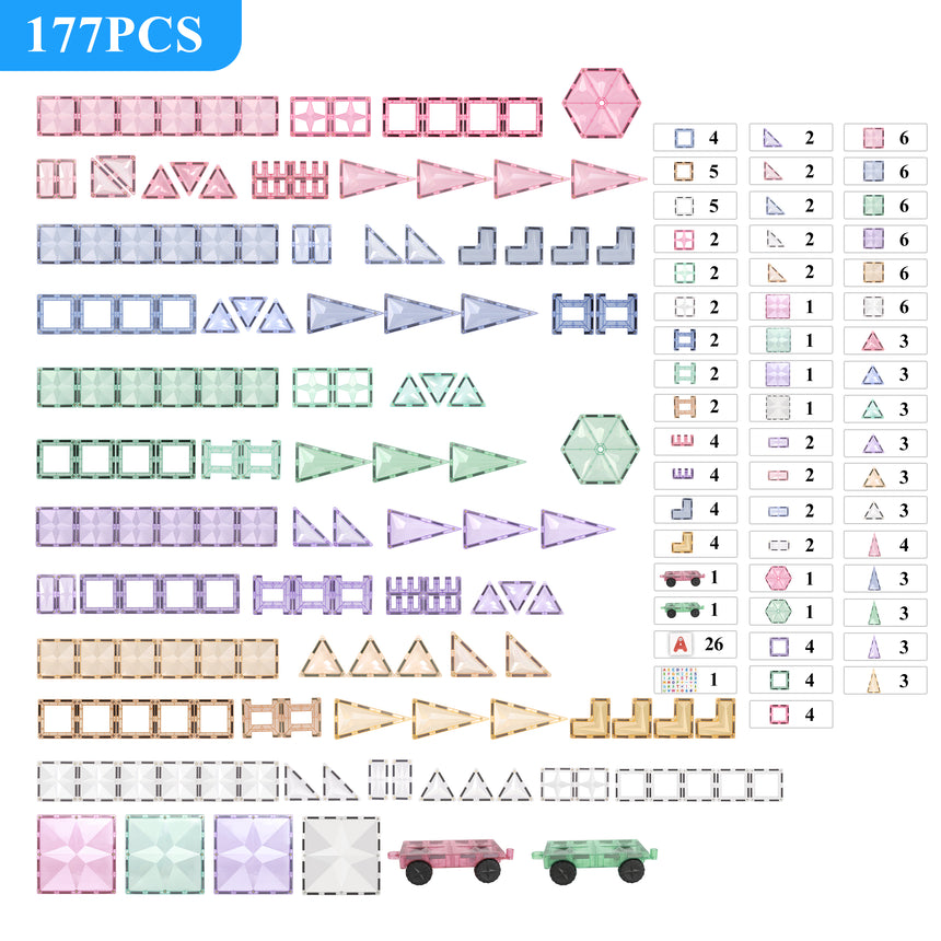 MNTL Pastel Space Travelling Magnetic Tile Set 177 Pcs