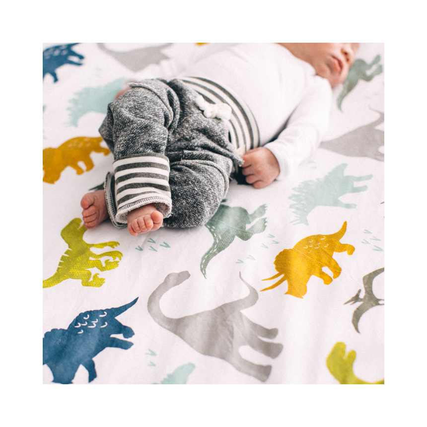 Little Unicorn Muslin Fitted Cot Sheet - Animals - Dino Friends