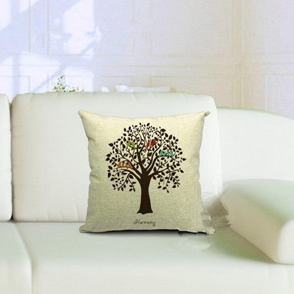 All 4 Kids 45cm Square Throw Pillow Cushion Cover - Brown Tree with Bird