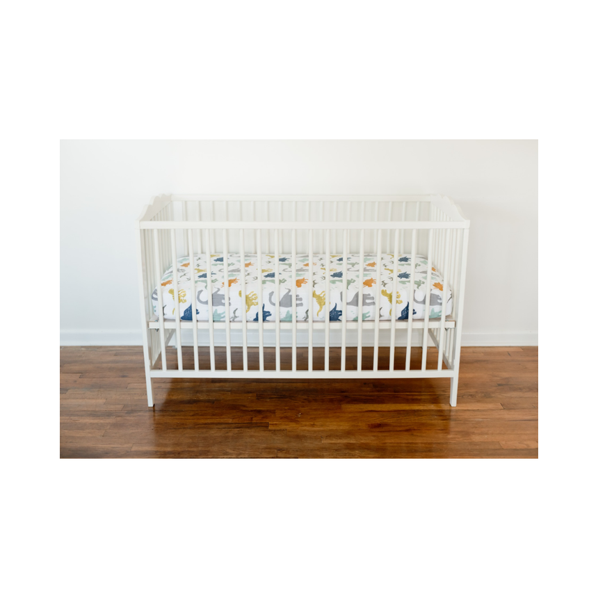 Little Unicorn Muslin Fitted Cot Sheet - Animals - Dino Friends