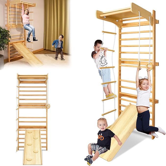All 4 Kids Colton Wall Mounted Wooden Indoor Gym Set