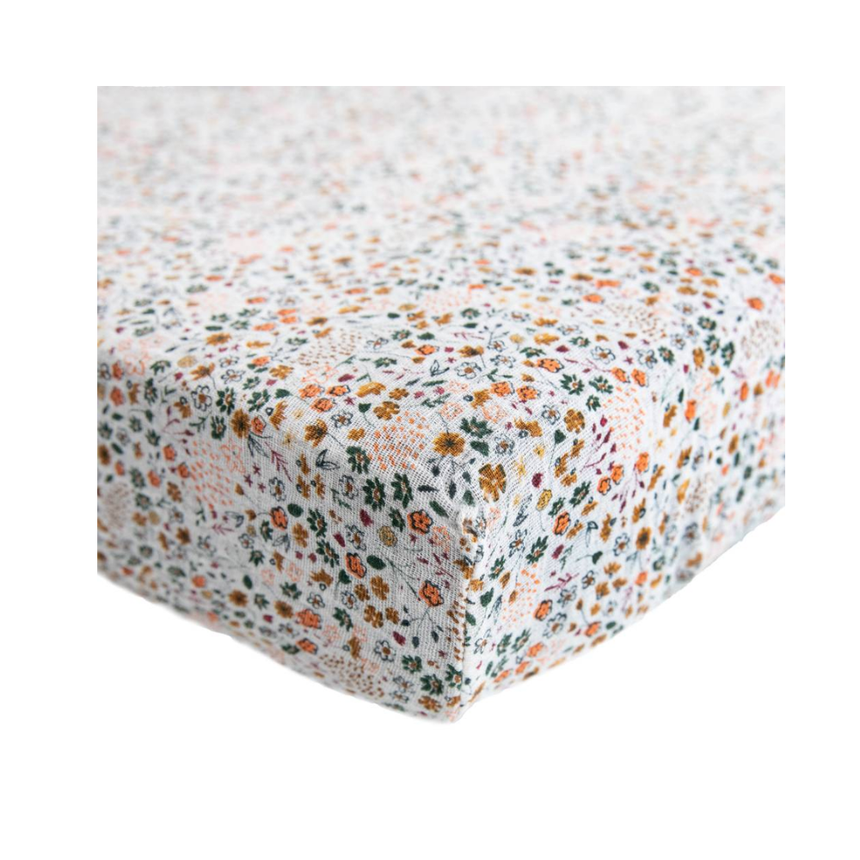 Little Unicorn Muslin Fitted Cot Sheet - Pressed Petals