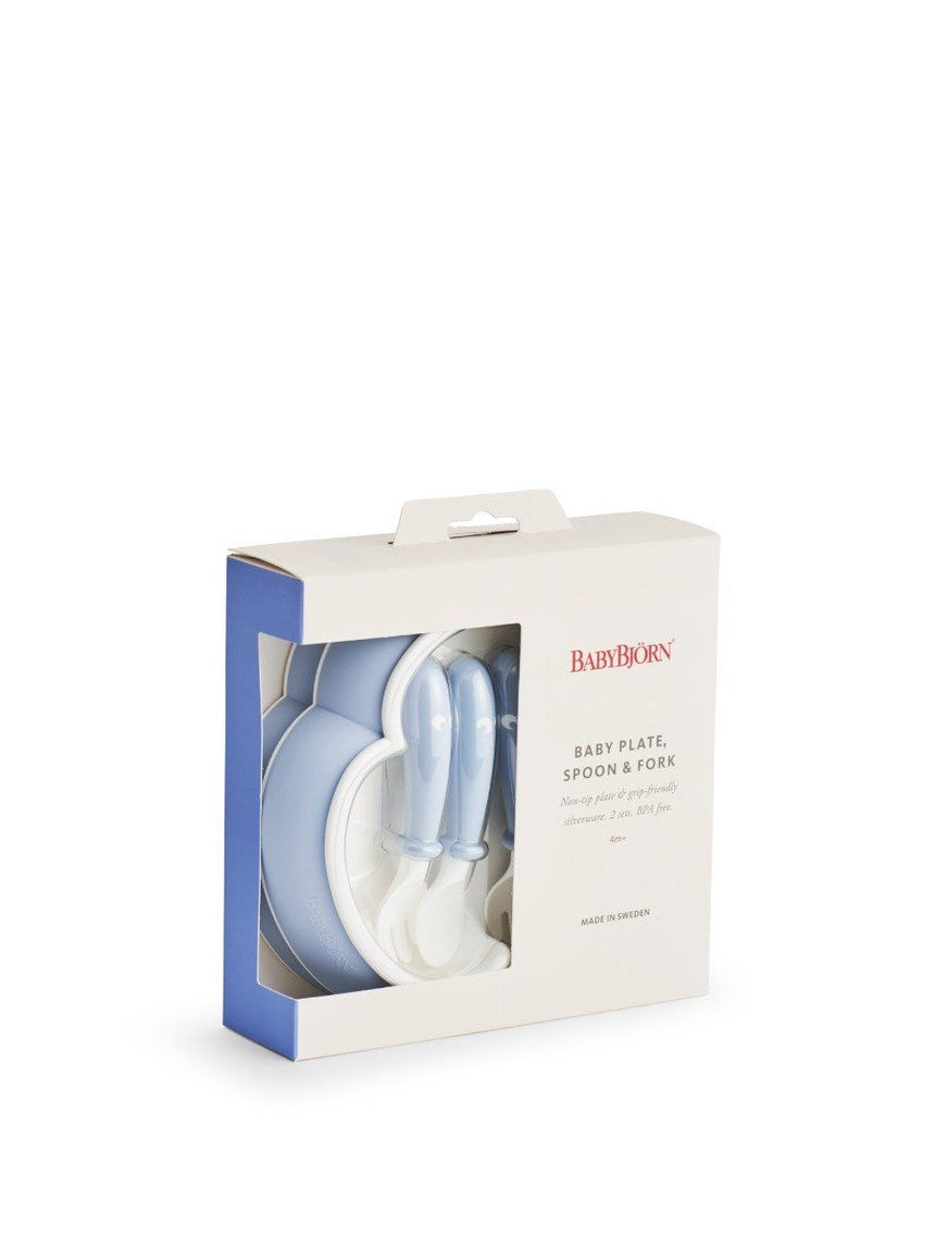 Babybjorn 2 Pack Baby Plate with Spoon and Fork - Powder Blue