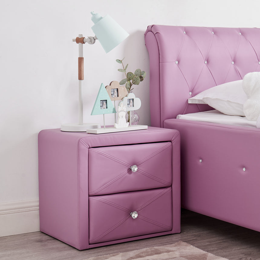 ALL 4 KIDS Brooklyn Heart PU Leather Single Upholstered Bed and Bedside Set- Pink